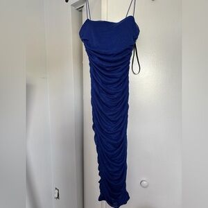 Elegant Blue Ruched Women's Dress